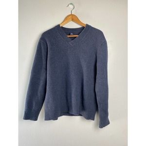 Gap Lambswool Angora Sweater V Neck Navy Blue Ribbed Knit Mens Medium